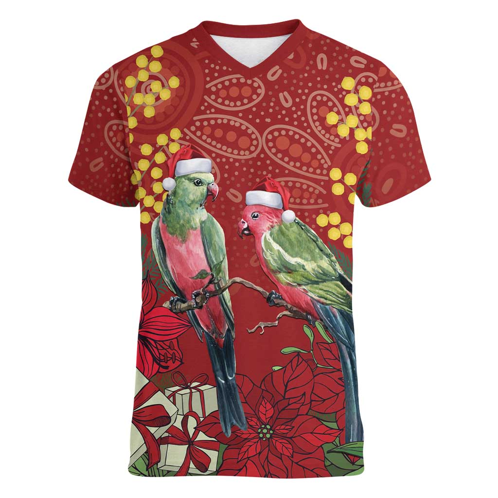 Merry Chrissie Australia King Parrots Women V-Neck T-Shirt Aboriginal Art - Aussie Hoodie
