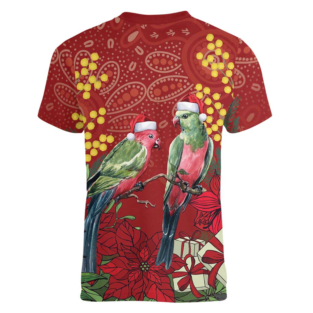 Merry Chrissie Australia King Parrots Women V-Neck T-Shirt Aboriginal Art - Aussie Hoodie