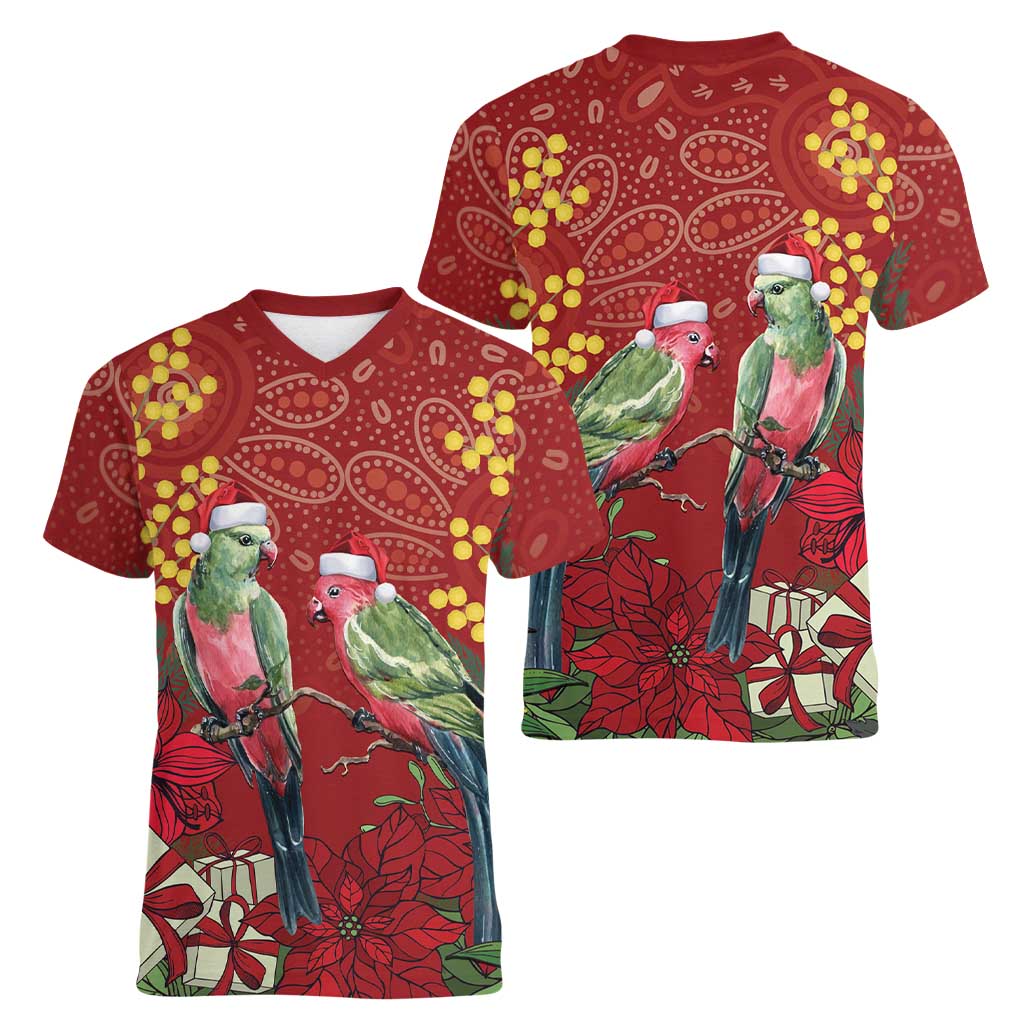 Merry Chrissie Australia King Parrots Women V-Neck T-Shirt Aboriginal Art - Aussie Hoodie