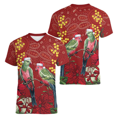Merry Chrissie Australia King Parrots Women V-Neck T-Shirt Aboriginal Art - Aussie Hoodie