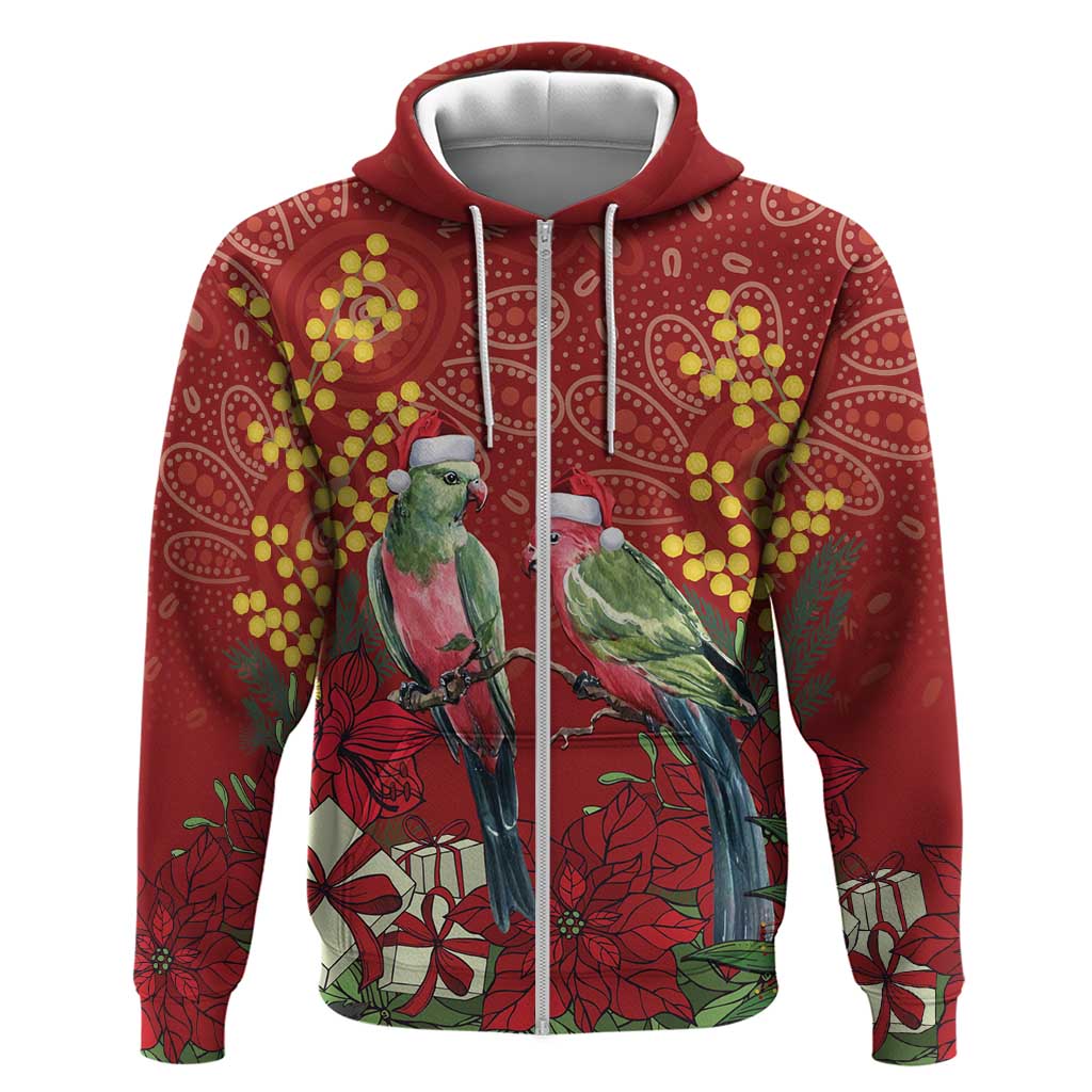 Merry Chrissie Australia King Parrots Zip Hoodie Aboriginal Art - Aussie Hoodie