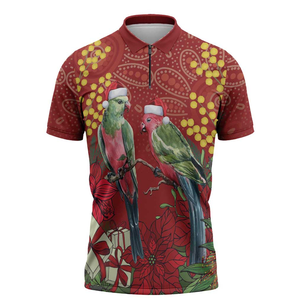 Merry Chrissie Australia King Parrots Zipper Polo Shirt Aboriginal Art - Aussie Hoodie