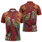 Merry Chrissie Australia King Parrots Zipper Polo Shirt Aboriginal Art - Aussie Hoodie