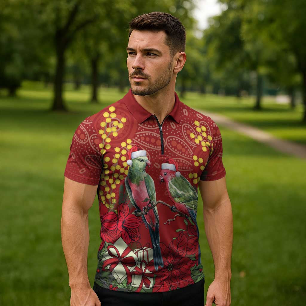 Merry Chrissie Australia King Parrots Zipper Polo Shirt Aboriginal Art - Aussie Hoodie