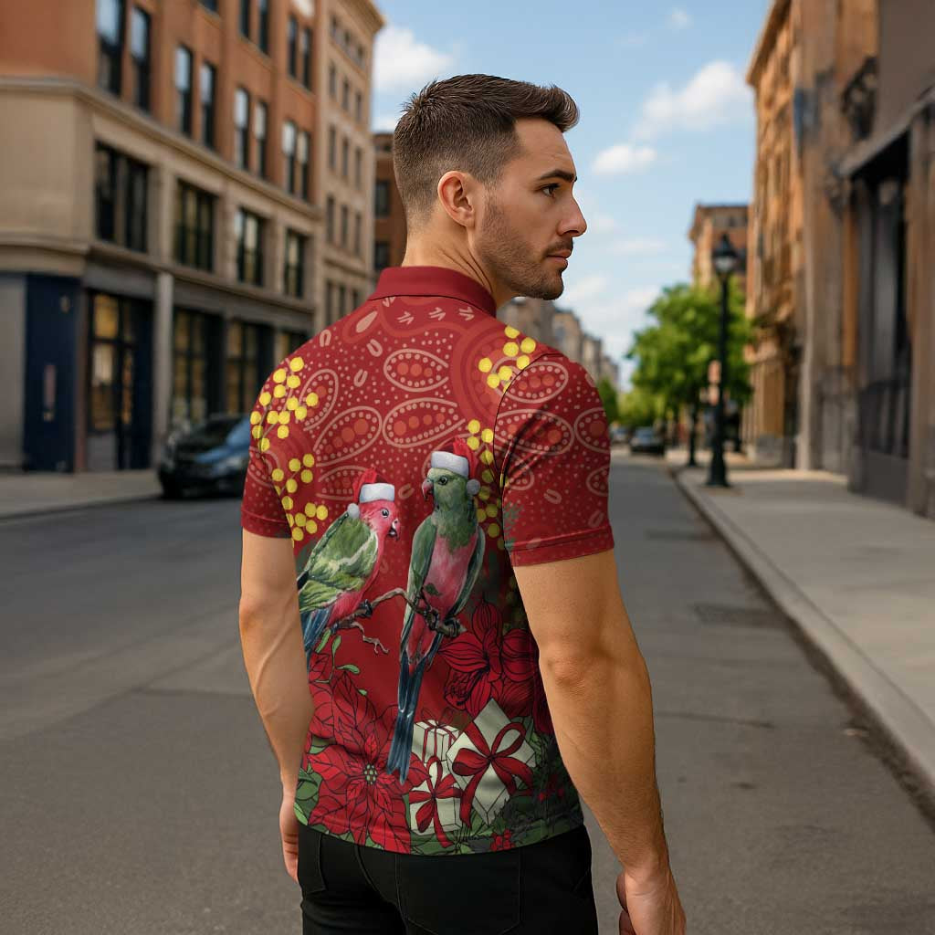 Merry Chrissie Australia King Parrots Zipper Polo Shirt Aboriginal Art - Aussie Hoodie