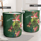 Green Budgerigars on Callistemon Laundry Basket Merry Christmas Aussie - Aussie Hoodie