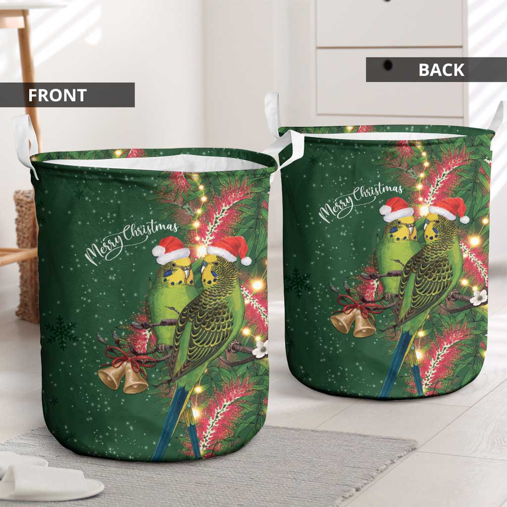 Green Budgerigars on Callistemon Laundry Basket Merry Christmas Aussie - Aussie Hoodie