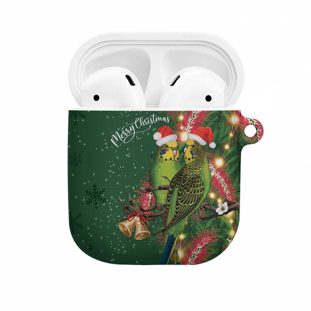 Green Budgerigars on Callistemon AirPods Case Merry Christmas Aussie - Aussie Hoodie