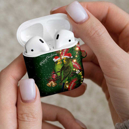 Green Budgerigars on Callistemon AirPods Case Merry Christmas Aussie - Aussie Hoodie