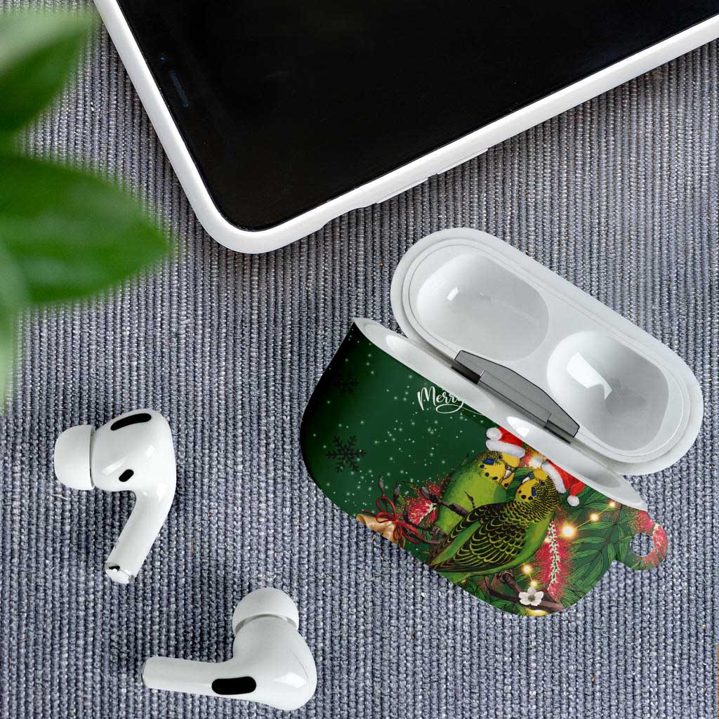 Green Budgerigars on Callistemon AirPods Case Merry Christmas Aussie - Aussie Hoodie