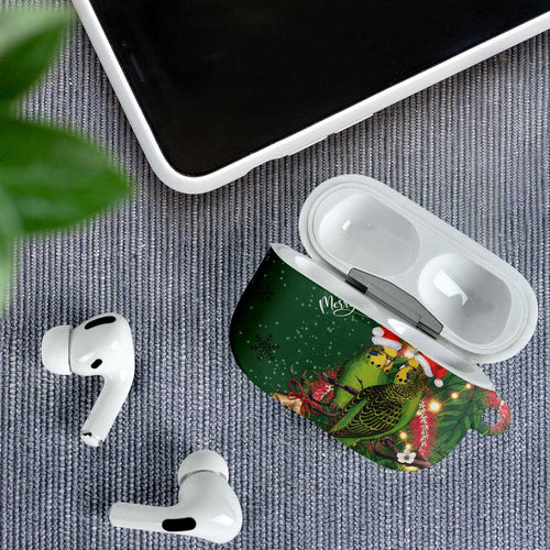 Green Budgerigars on Callistemon AirPods Case Merry Christmas Aussie - Aussie Hoodie