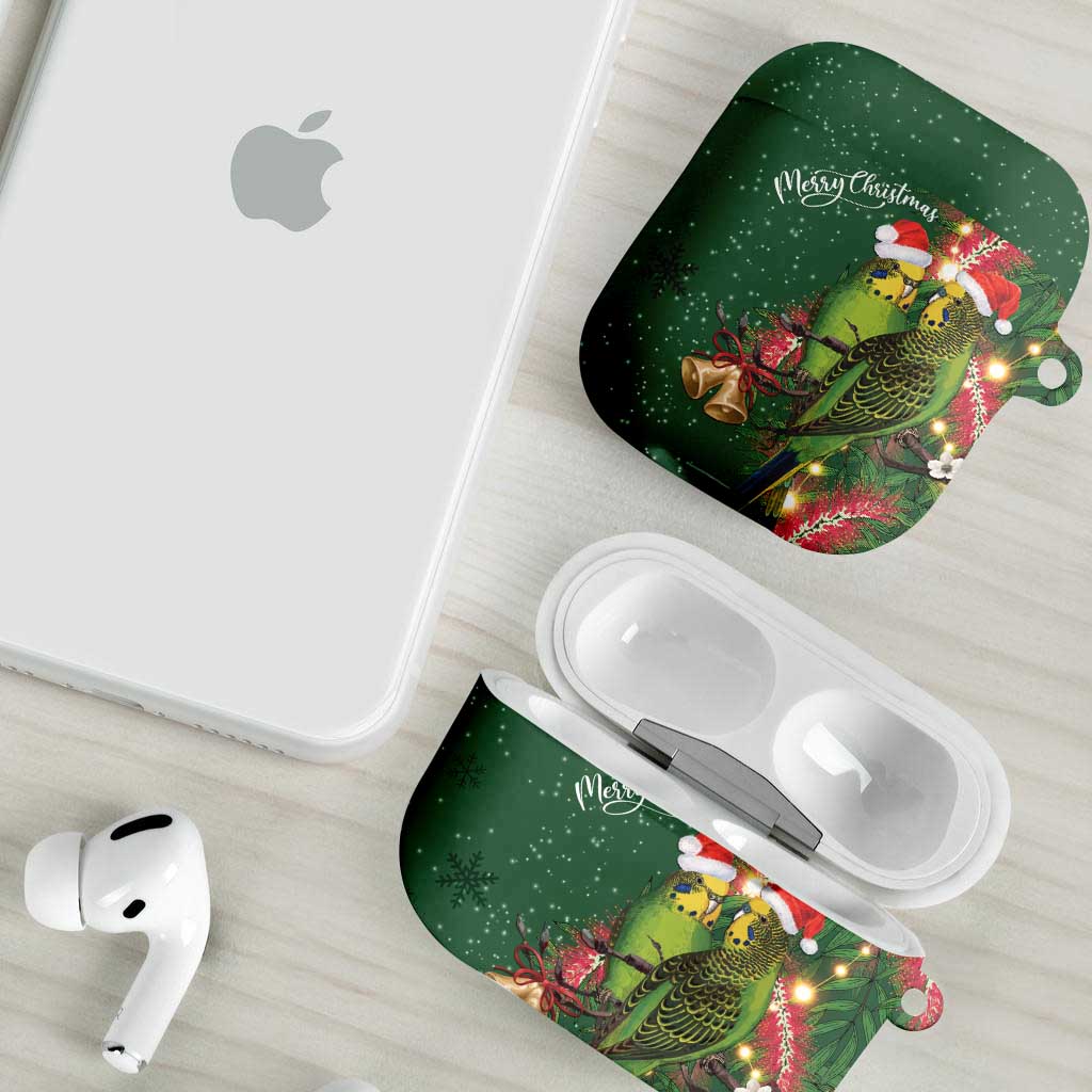 Green Budgerigars on Callistemon AirPods Case Merry Christmas Aussie - Aussie Hoodie