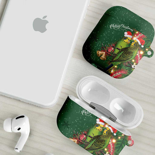 Green Budgerigars on Callistemon AirPods Case Merry Christmas Aussie - Aussie Hoodie