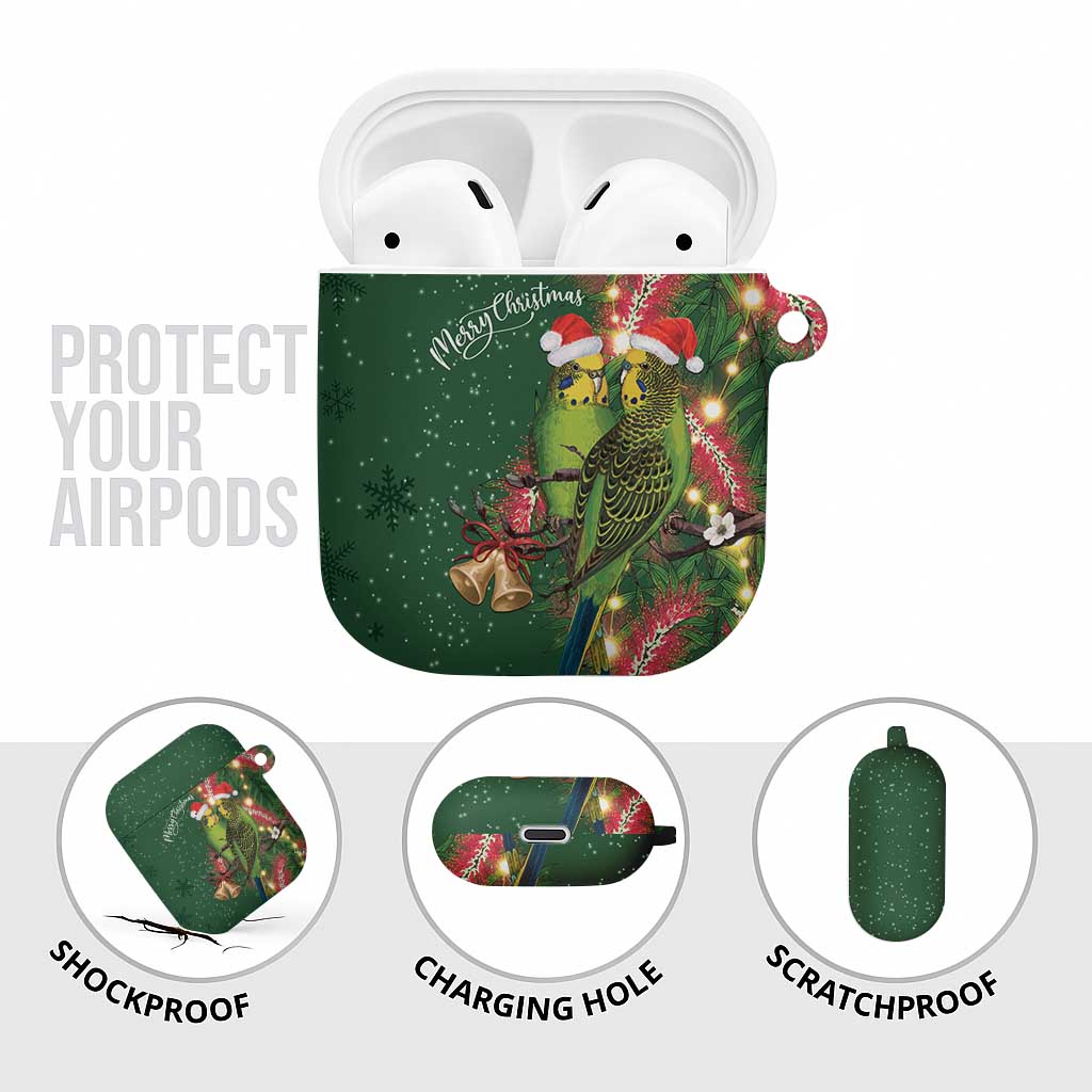 Green Budgerigars on Callistemon AirPods Case Merry Christmas Aussie - Aussie Hoodie