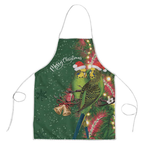 Green Budgerigars on Callistemon Apron Merry Christmas Aussie - Aussie Hoodie