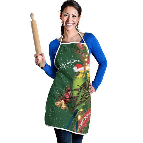 Green Budgerigars on Callistemon Apron Merry Christmas Aussie - Aussie Hoodie