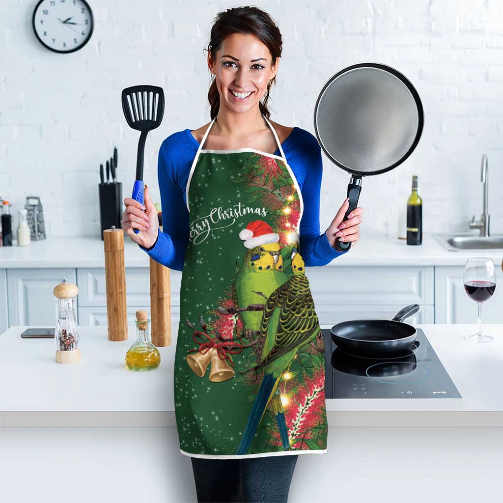 Green Budgerigars on Callistemon Apron Merry Christmas Aussie - Aussie Hoodie