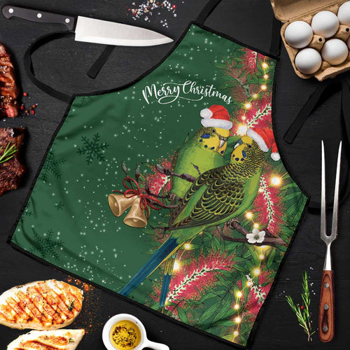 Green Budgerigars on Callistemon Apron Merry Christmas Aussie - Aussie Hoodie