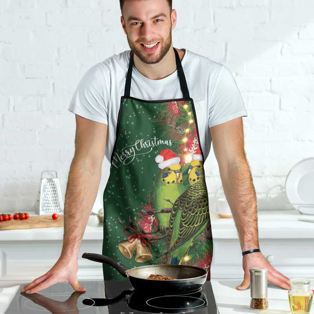 Green Budgerigars on Callistemon Apron Merry Christmas Aussie - Aussie Hoodie