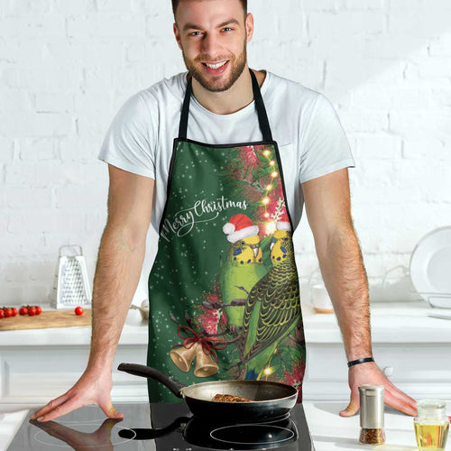 Green Budgerigars on Callistemon Apron Merry Christmas Aussie - Aussie Hoodie