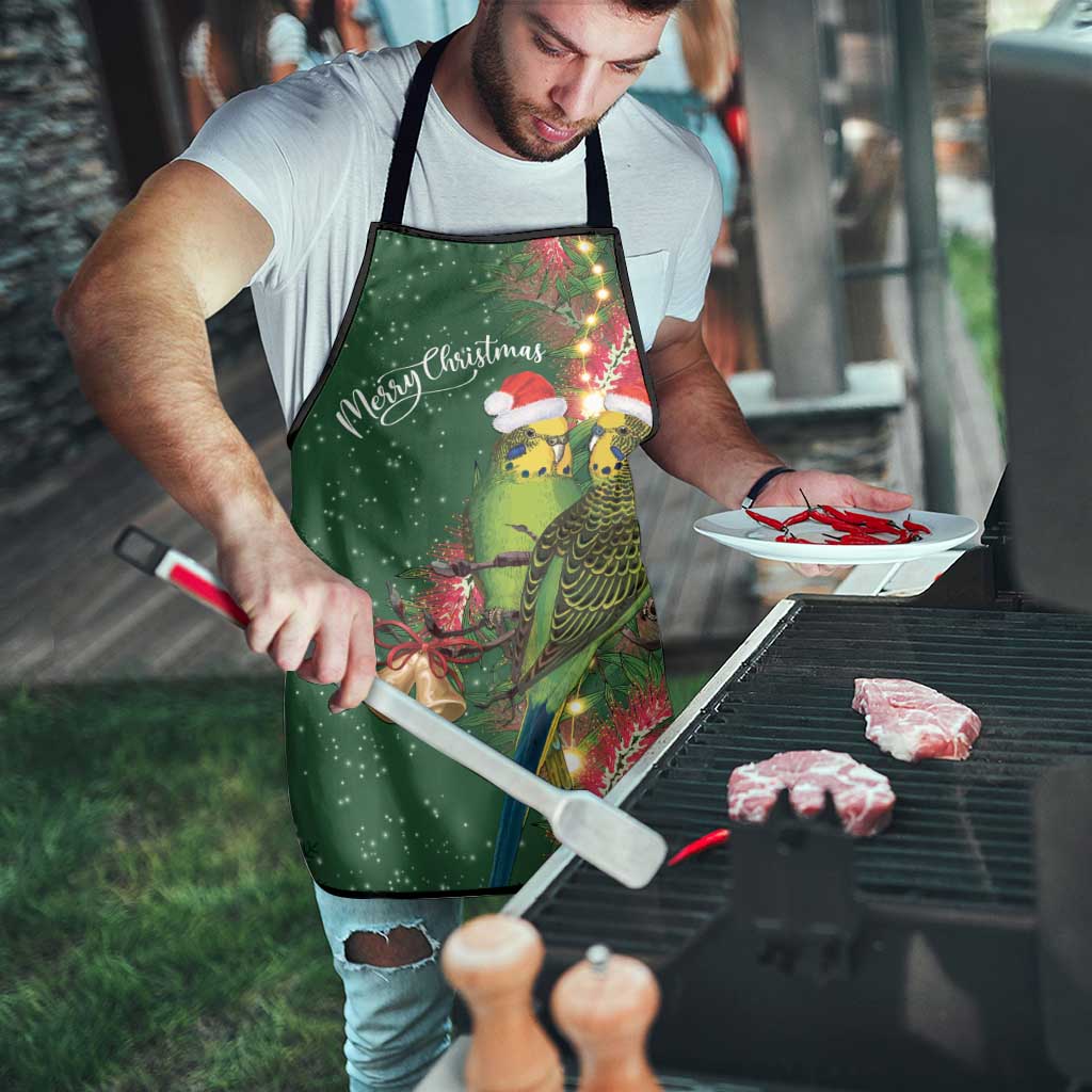 Green Budgerigars on Callistemon Apron Merry Christmas Aussie - Aussie Hoodie