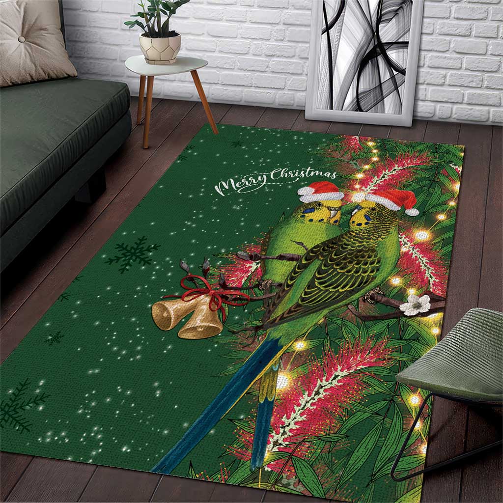 Green Budgerigars on Callistemon Area Rug Merry Christmas Aussie - Aussie Hoodie