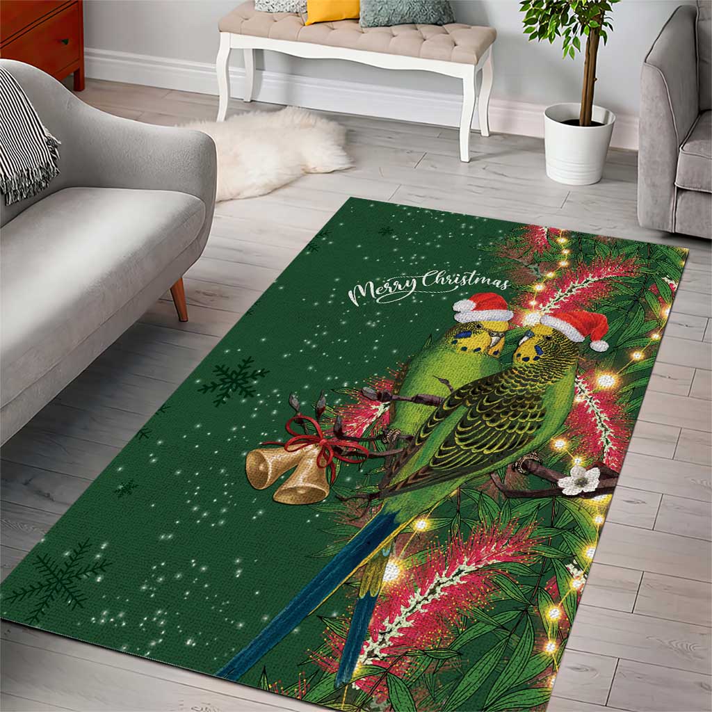 Green Budgerigars on Callistemon Area Rug Merry Christmas Aussie - Aussie Hoodie