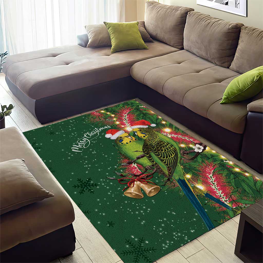 Green Budgerigars on Callistemon Area Rug Merry Christmas Aussie - Aussie Hoodie