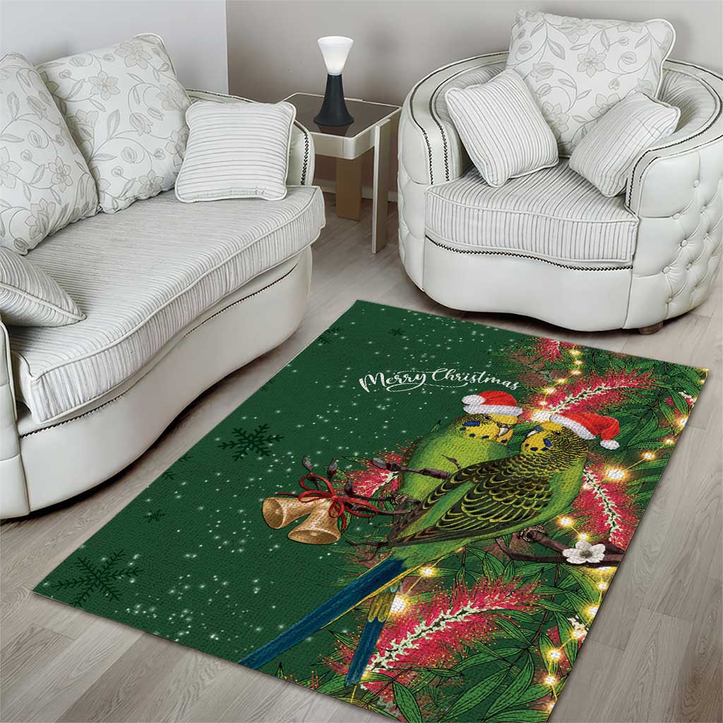 Green Budgerigars on Callistemon Area Rug Merry Christmas Aussie - Aussie Hoodie