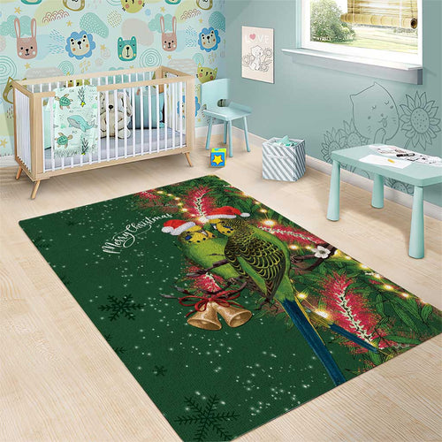 Green Budgerigars on Callistemon Area Rug Merry Christmas Aussie - Aussie Hoodie