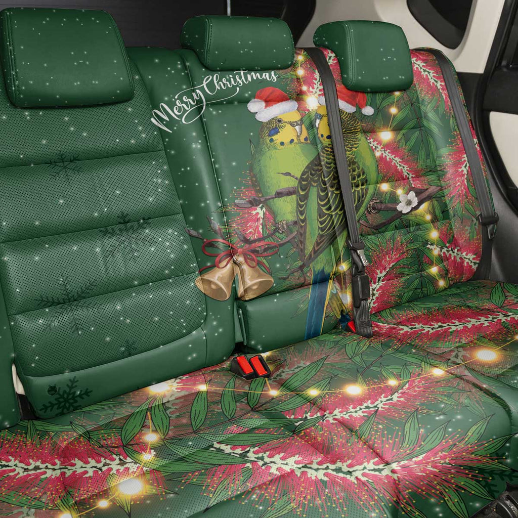 Green Budgerigars on Callistemon Back Car Seat Cover Merry Christmas Aussie - Aussie Hoodie