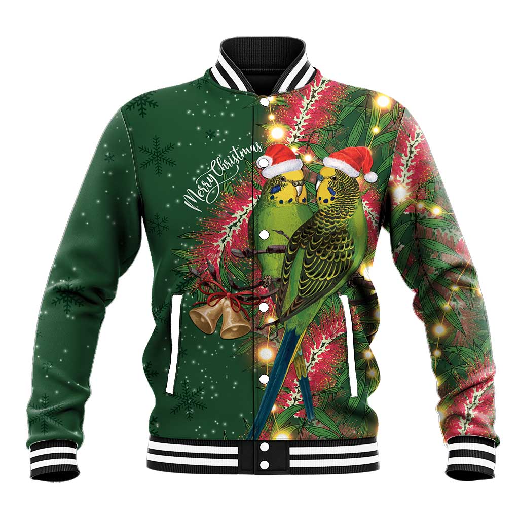 Green Budgerigars on Callistemon Baseball Jacket Merry Christmas Aussie - Aussie Hoodie