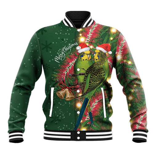 Green Budgerigars on Callistemon Baseball Jacket Merry Christmas Aussie - Aussie Hoodie