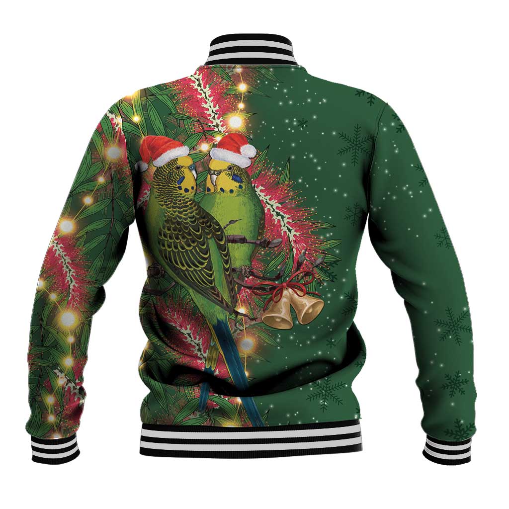 Green Budgerigars on Callistemon Baseball Jacket Merry Christmas Aussie - Aussie Hoodie