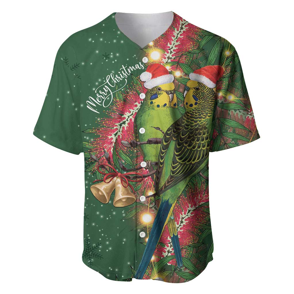 Green Budgerigars on Callistemon Baseball Jersey Merry Christmas Aussie - Aussie Hoodie