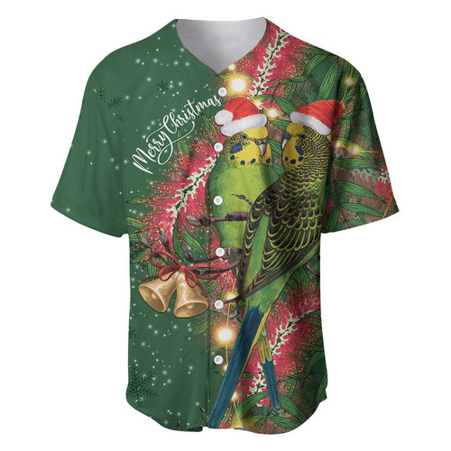 Green Budgerigars on Callistemon Baseball Jersey Merry Christmas Aussie - Aussie Hoodie