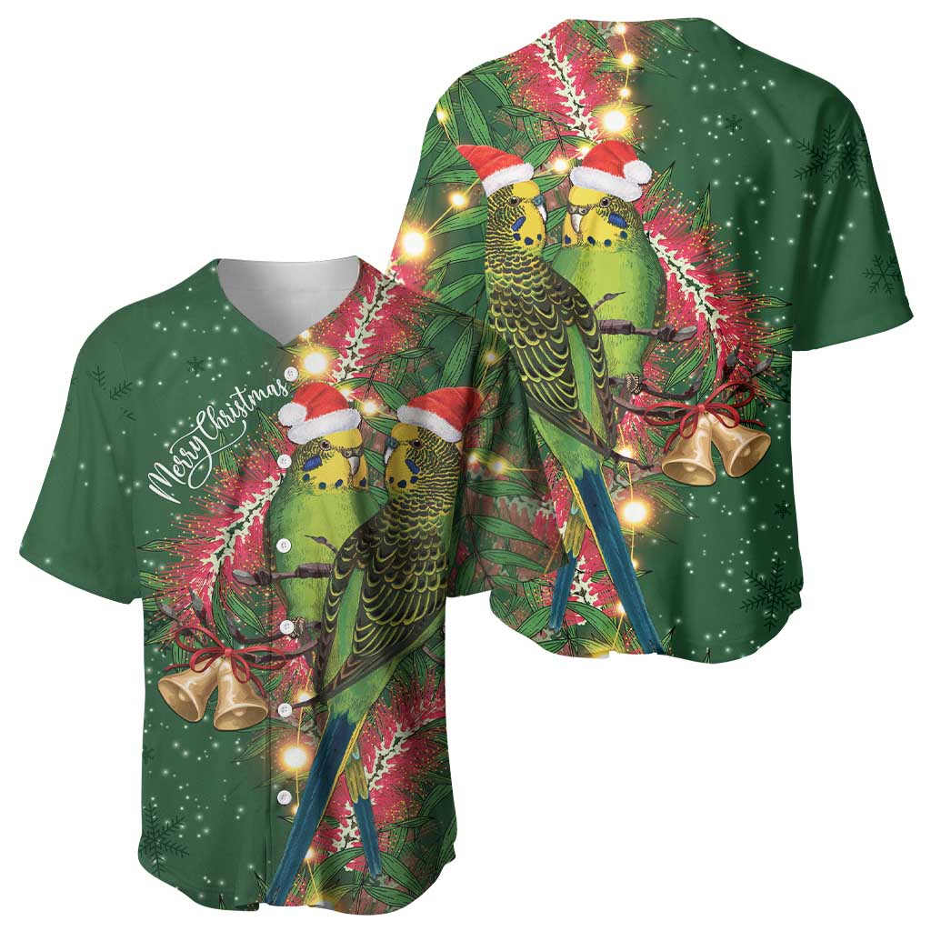 Green Budgerigars on Callistemon Baseball Jersey Merry Christmas Aussie - Aussie Hoodie