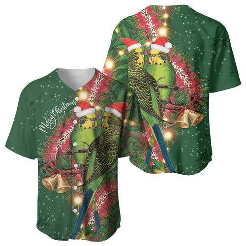 Green Budgerigars on Callistemon Baseball Jersey Merry Christmas Aussie - Aussie Hoodie