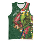 Green Budgerigars on Callistemon Basketball Jersey Merry Christmas Aussie - Aussie Hoodie
