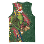 Green Budgerigars on Callistemon Basketball Jersey Merry Christmas Aussie - Aussie Hoodie