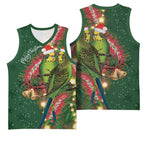 Green Budgerigars on Callistemon Basketball Jersey Merry Christmas Aussie - Aussie Hoodie
