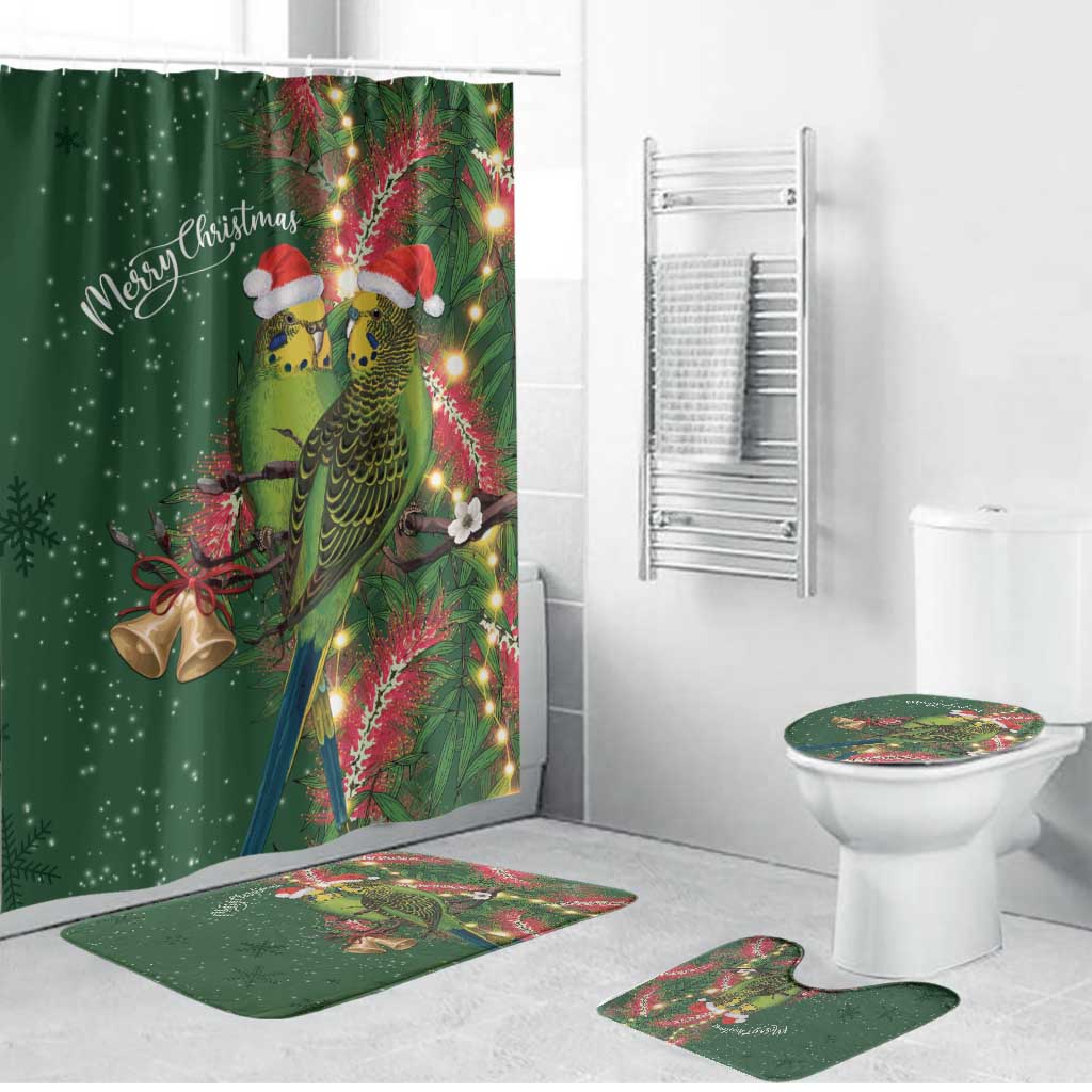 Green Budgerigars on Callistemon Bathroom Set Merry Christmas Aussie - Aussie Hoodie