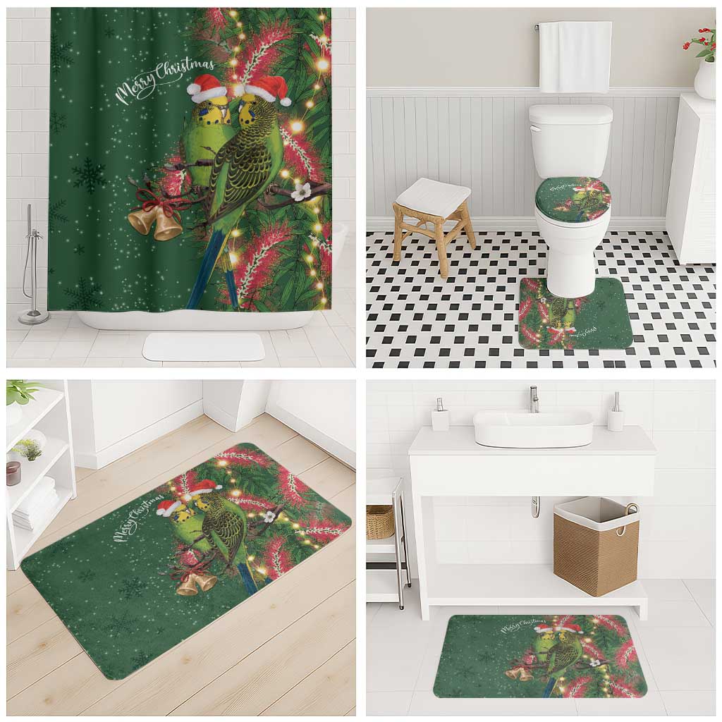 Green Budgerigars on Callistemon Bathroom Set Merry Christmas Aussie - Aussie Hoodie