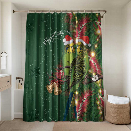 Green Budgerigars on Callistemon Bathroom Set Merry Christmas Aussie - Aussie Hoodie