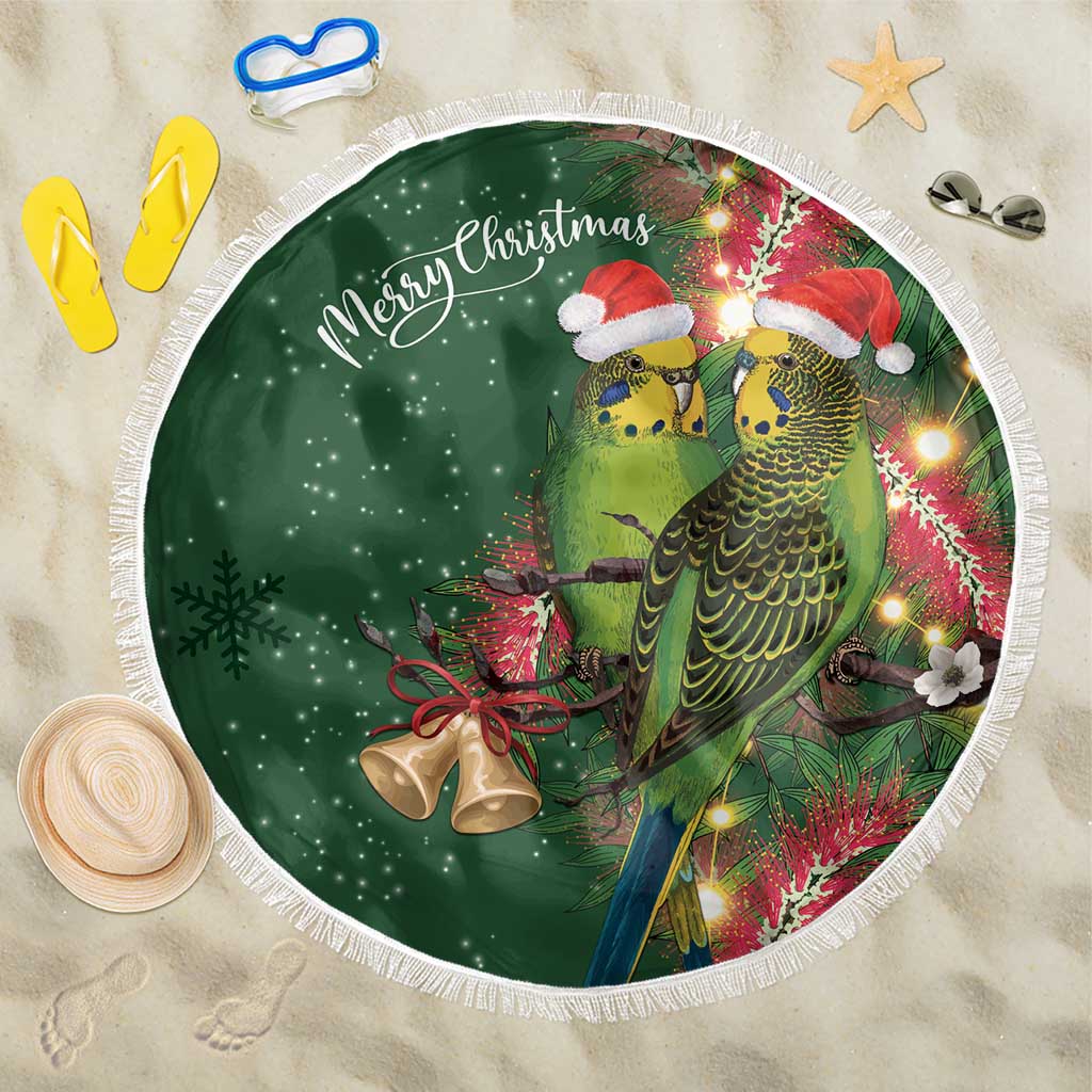 Green Budgerigars on Callistemon Beach Blanket Merry Christmas Aussie - Aussie Hoodie