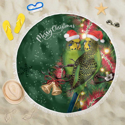 Green Budgerigars on Callistemon Beach Blanket Merry Christmas Aussie - Aussie Hoodie