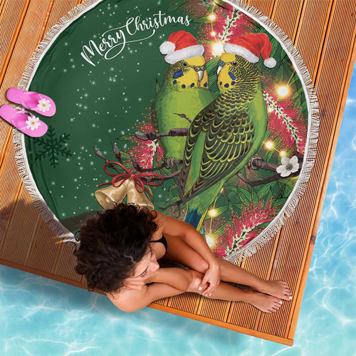 Green Budgerigars on Callistemon Beach Blanket Merry Christmas Aussie - Aussie Hoodie