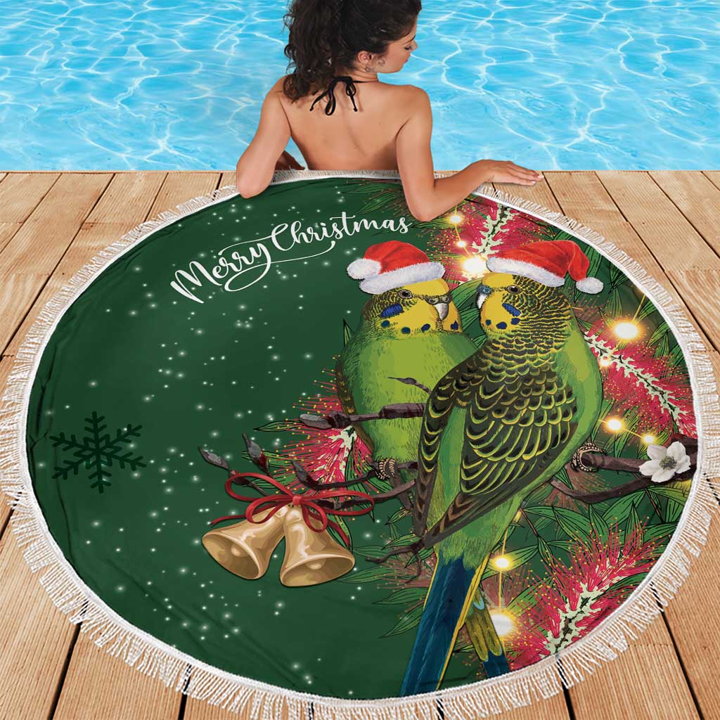 Green Budgerigars on Callistemon Beach Blanket Merry Christmas Aussie - Aussie Hoodie