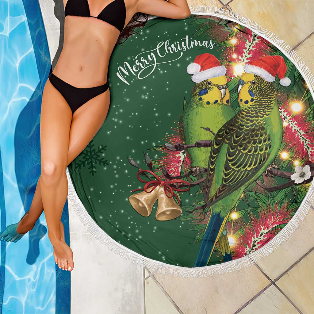 Green Budgerigars on Callistemon Beach Blanket Merry Christmas Aussie - Aussie Hoodie