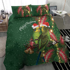 Green Budgerigars on Callistemon Bedding Set Merry Christmas Aussie - Aussie Hoodie